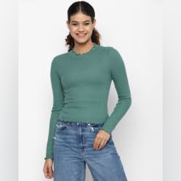 American Eagle Outfitters Teal Ribbed Knit Top - Picture 2 of 5